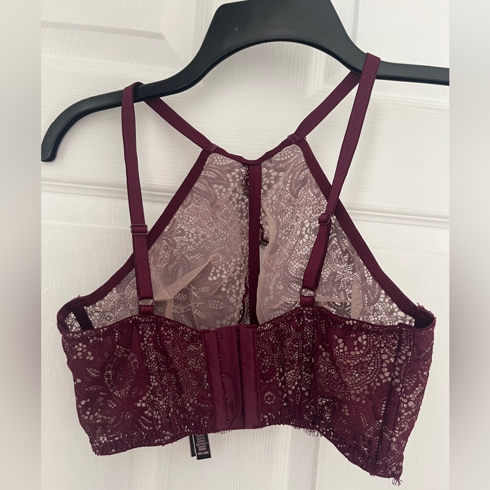 Victoria Secret Women's Whimsygoth Alluring Lace Sheer Bralette Burgundy 36C - Picture 7 of 14